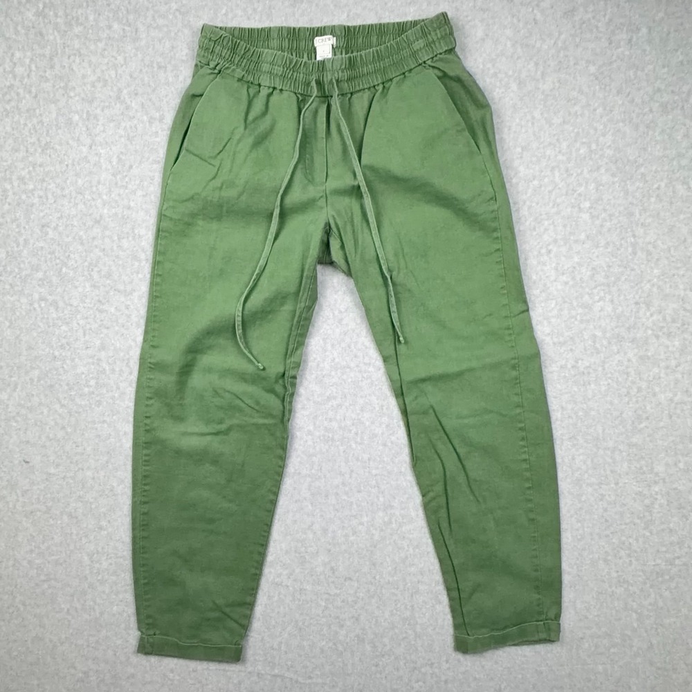 J.Crew Cropped Pants Womens 2 Green Tapered Leg Slash Pocket Drawstring Cuffed